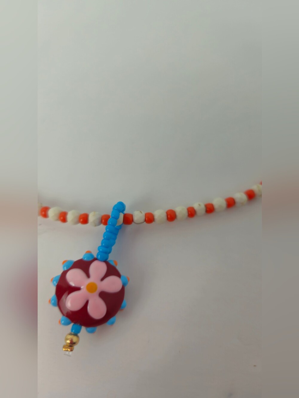 Hand Painted Floral Pendant With Beaded Necklace - Picture 4 of 8